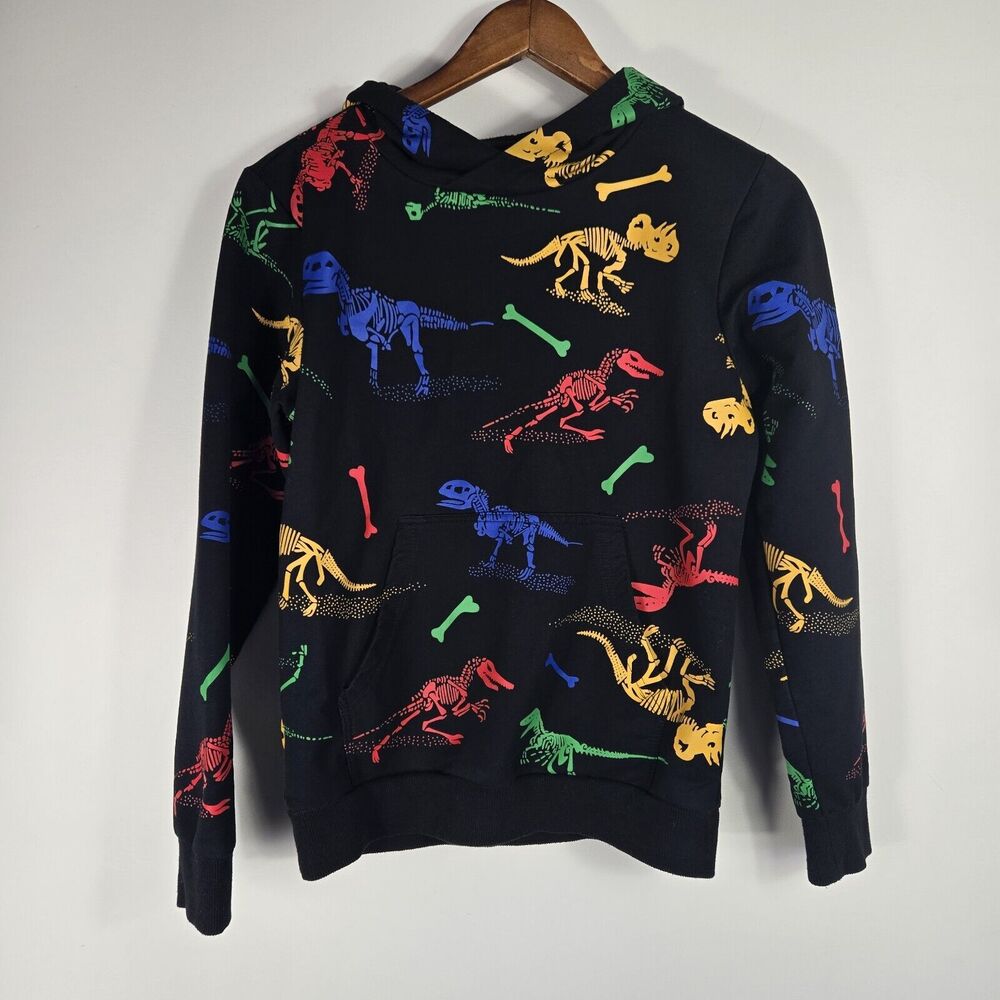 Boys Dinosaur Hoodie Black With Colorful Dinos Boys Size 160